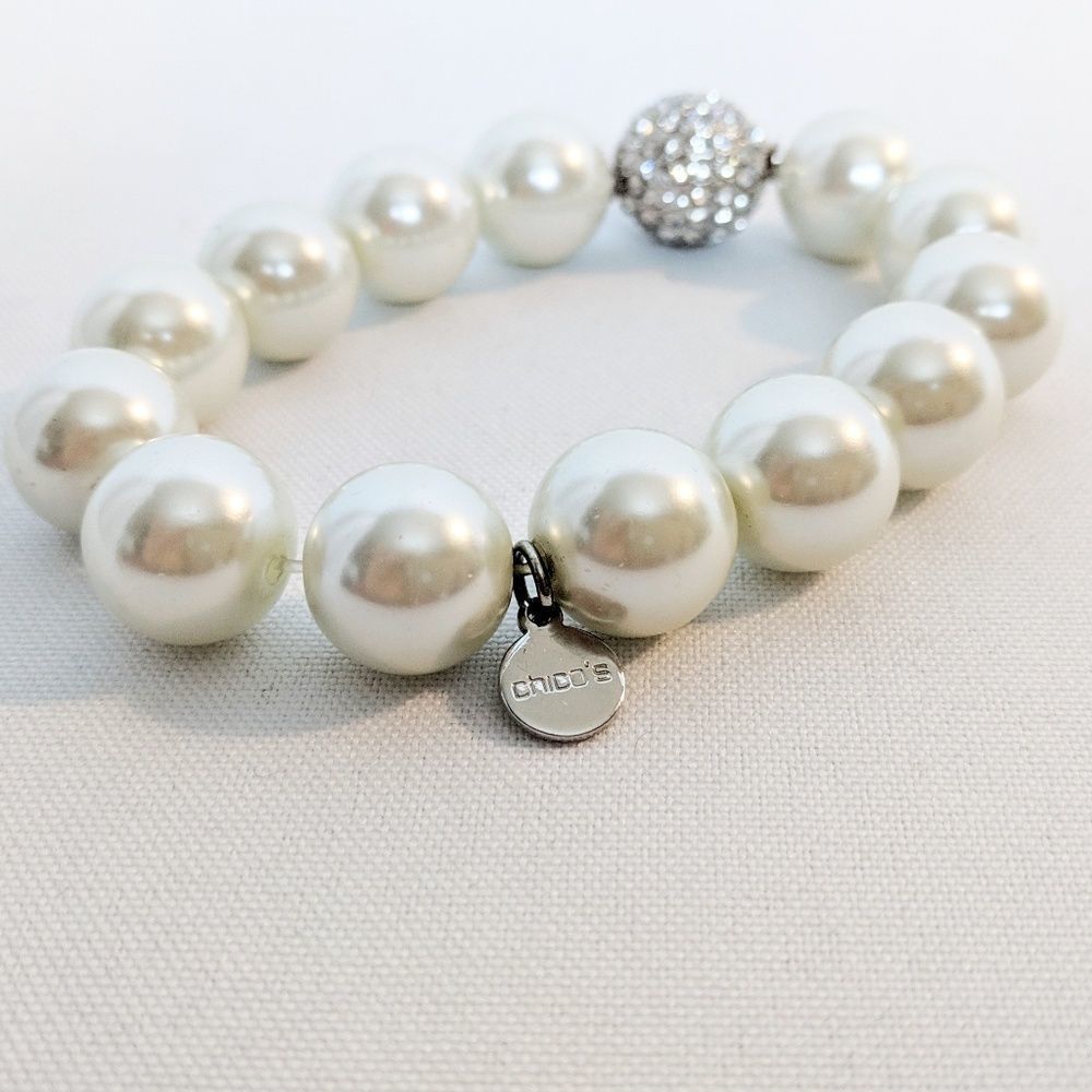 Chico's Pearl & Rhinestone Bracelet Excellent Cond - Picture 5 of 7
